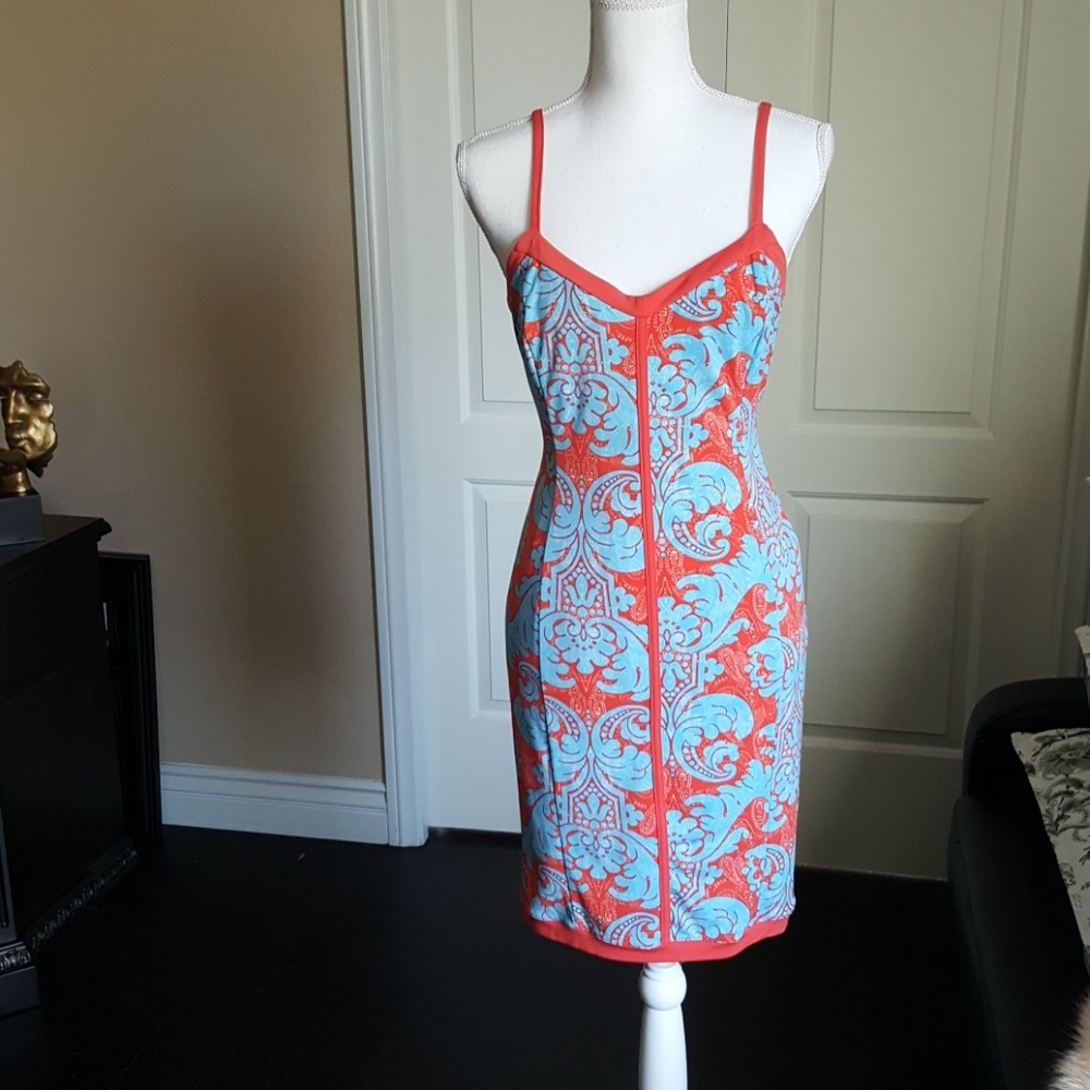 Orange and light blue summer dress
